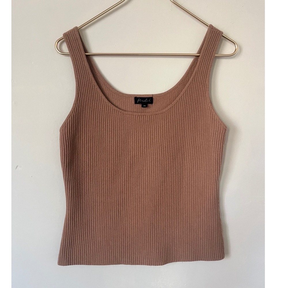 Marled Womens Ribbed Knit Scoop Neck Tank Top Mauve Brown Basic Neutral Size M
